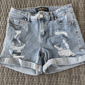 Vintage Indigo Rain Women's Mid-Rise Shorts Distressed Denim Blue Size 9/28W